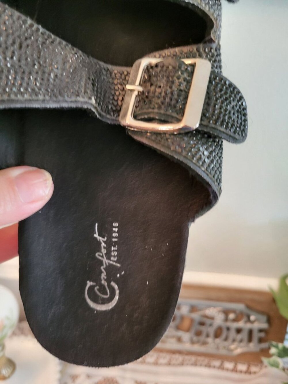 Cato Comfort Black Double Strap Cork Footbed Sandal 8 Rhinestones Travel Support - Picture 6 of 9
